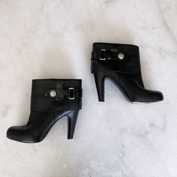 Coach black leather Gene ankle boots / booties, silver hardware, heels, buckles - Picture 6 of 9